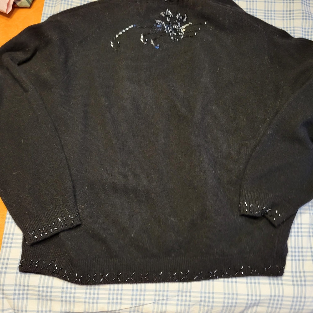 Hems Black Cardigan with Black Beaded Embroidery - Picture 7 of 8